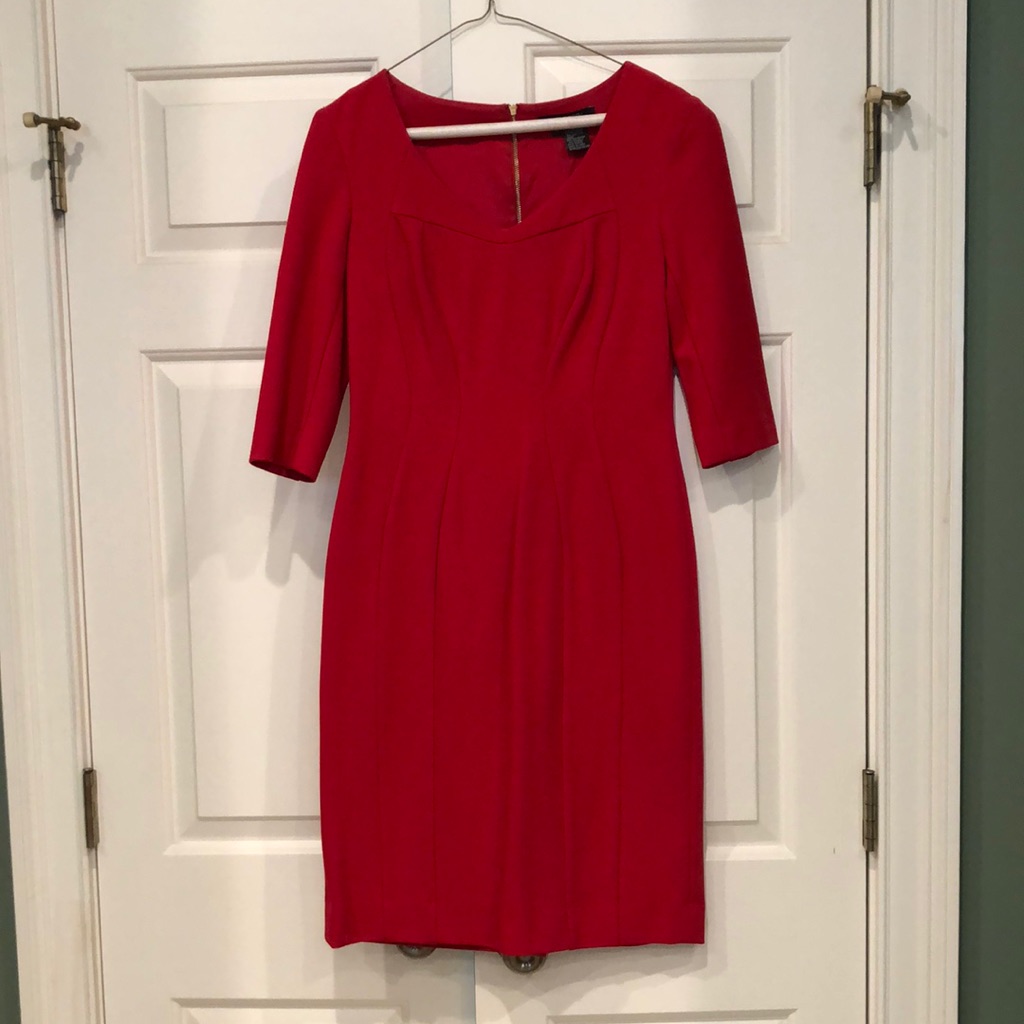 Etcetera Red Sheath Dress Sz 2 Xs 3/4 Sleeve